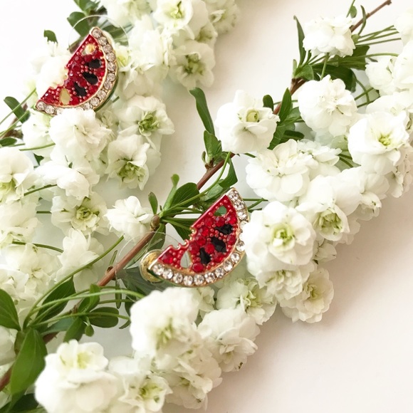 LAST PAIR Tiny Watermelon Rhinestone Earrings Stud - Picture 2 of 4